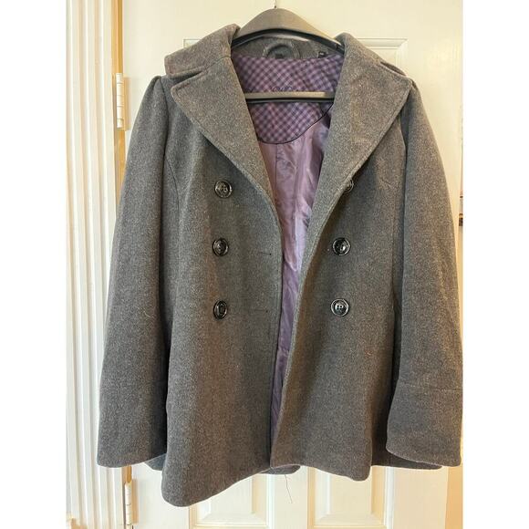 Steve Madden Wool Blend Pea Coat Jacket Women Medium Gray Neutral Minimalist - Picture 10 of 13
